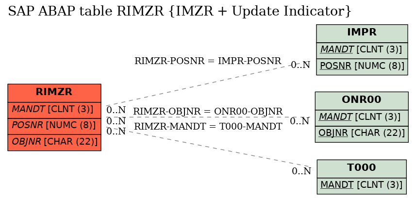 E-R Diagram for table RIMZR (IMZR + Update Indicator)