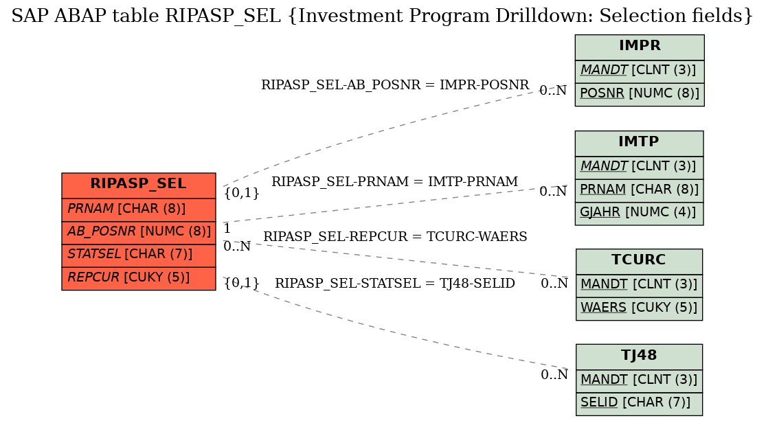 E-R Diagram for table RIPASP_SEL (Investment Program Drilldown: Selection fields)