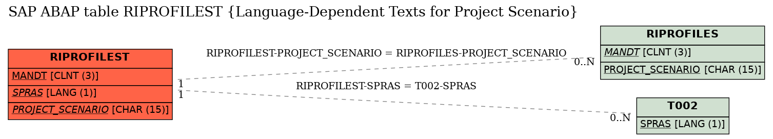 E-R Diagram for table RIPROFILEST (Language-Dependent Texts for Project Scenario)