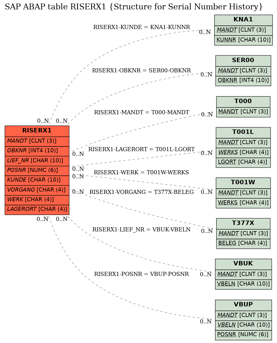 E-R Diagram for table RISERX1 (Structure for Serial Number History)