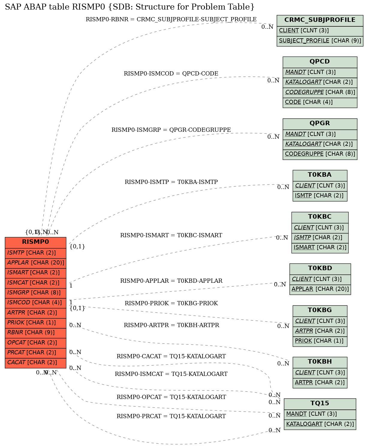 E-R Diagram for table RISMP0 (SDB: Structure for Problem Table)