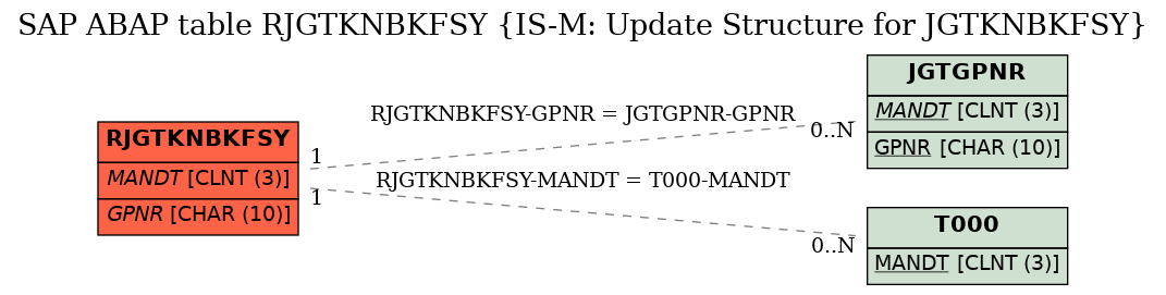 E-R Diagram for table RJGTKNBKFSY (IS-M: Update Structure for JGTKNBKFSY)