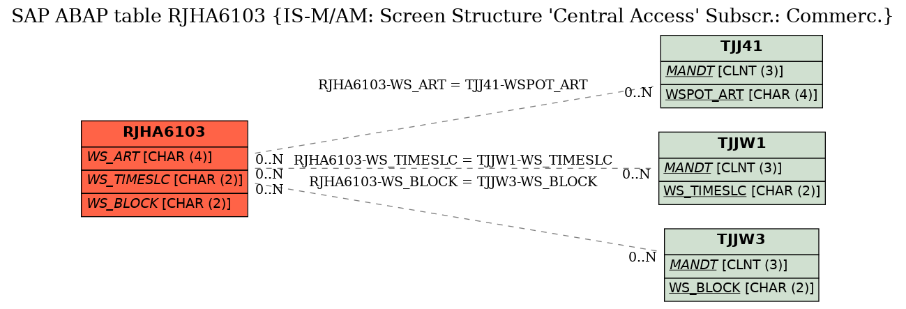 E-R Diagram for table RJHA6103 (IS-M/AM: Screen Structure 'Central Access' Subscr.: Commerc.)