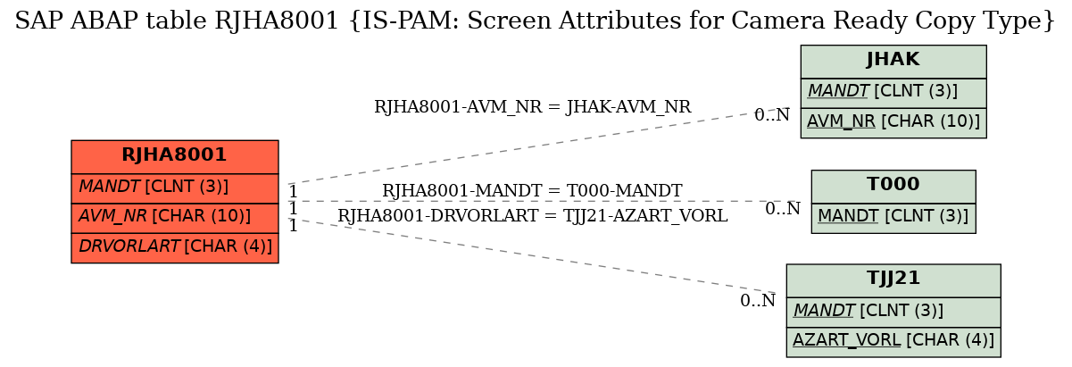 E-R Diagram for table RJHA8001 (IS-PAM: Screen Attributes for Camera Ready Copy Type)