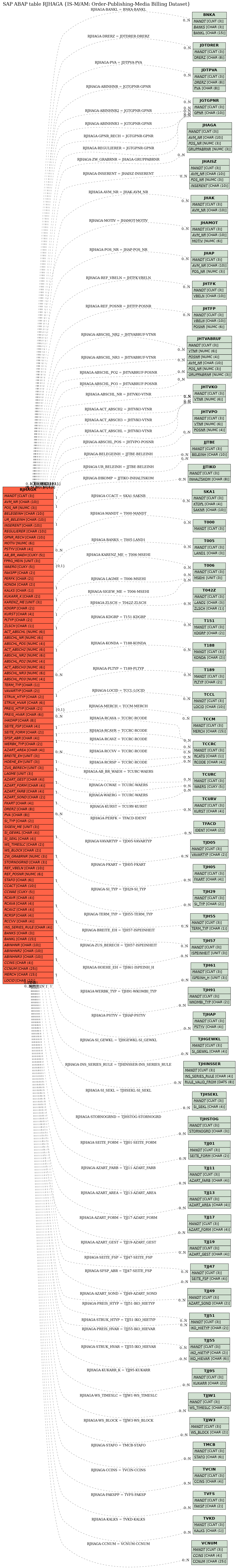 E-R Diagram for table RJHAGA (IS-M/AM: Order-Publishing-Media Billing Dataset)