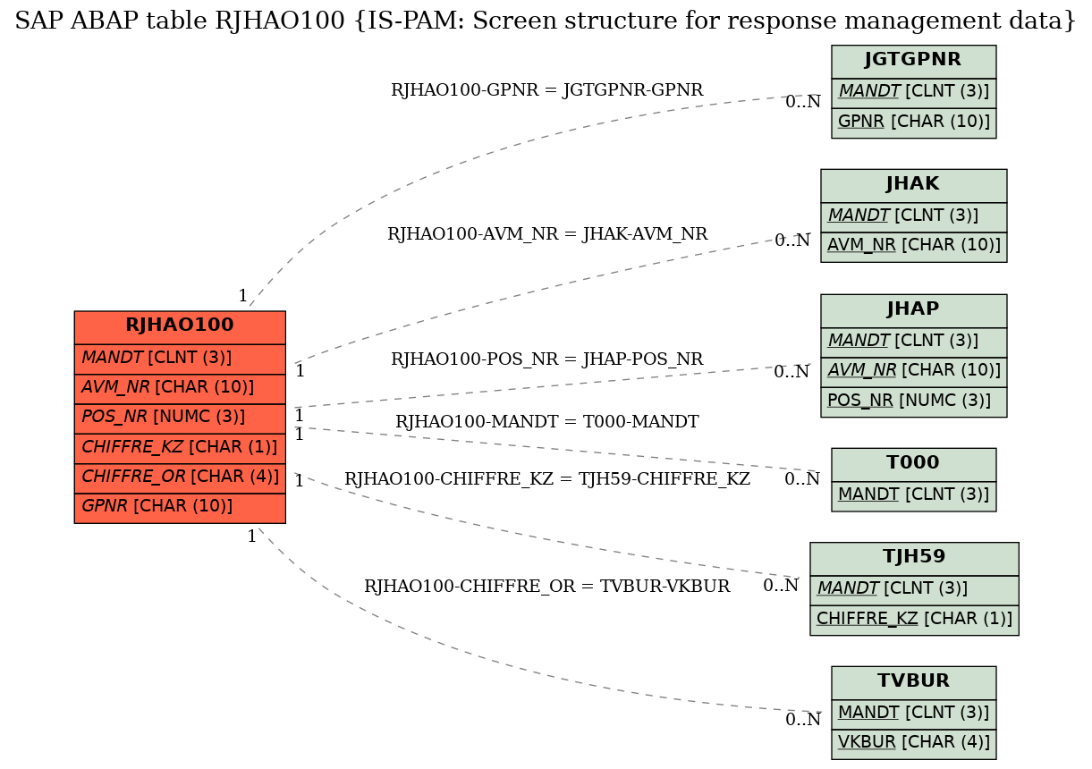 E-R Diagram for table RJHAO100 (IS-PAM: Screen structure for response management data)