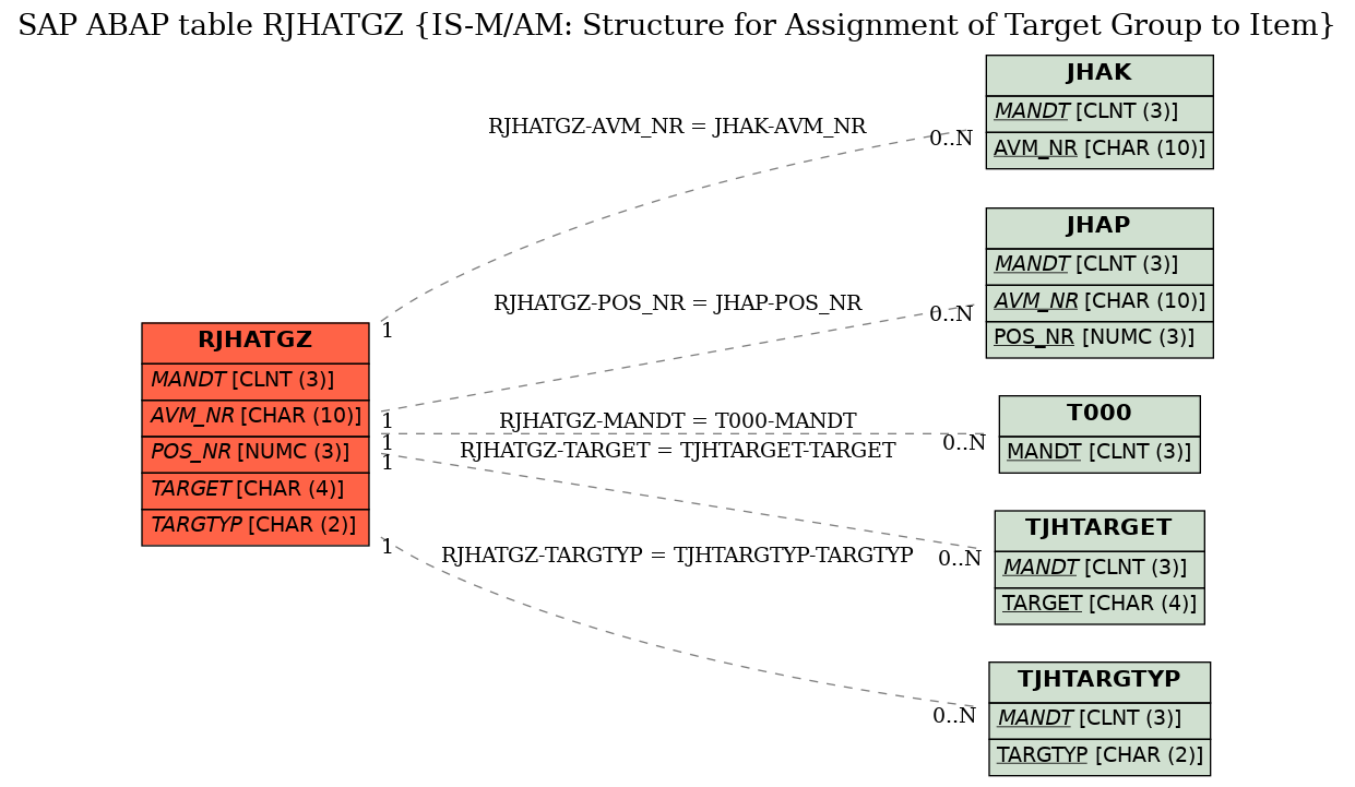 E-R Diagram for table RJHATGZ (IS-M/AM: Structure for Assignment of Target Group to Item)