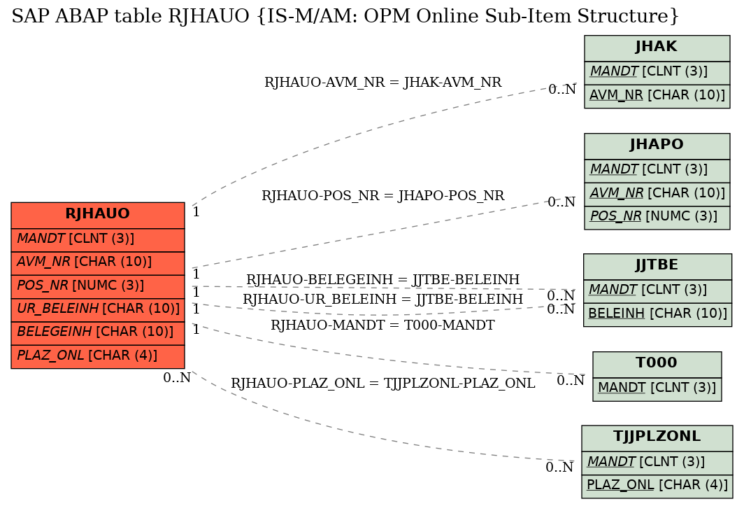 E-R Diagram for table RJHAUO (IS-M/AM: OPM Online Sub-Item Structure)