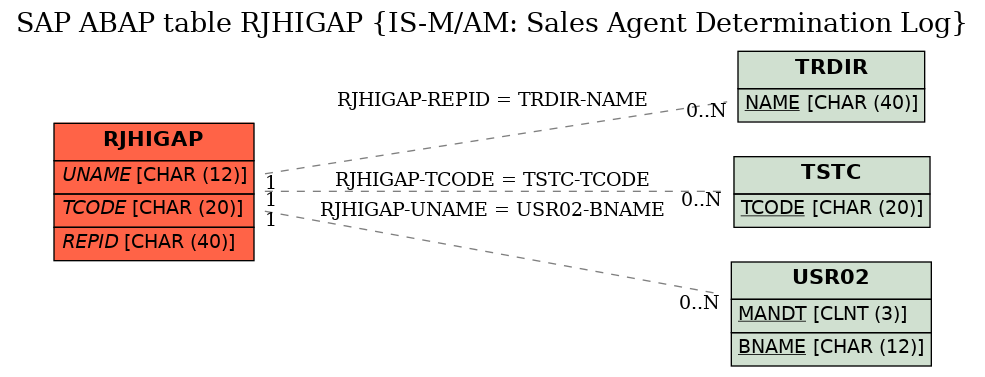 E-R Diagram for table RJHIGAP (IS-M/AM: Sales Agent Determination Log)