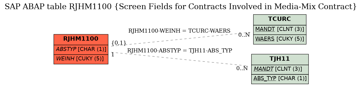 E-R Diagram for table RJHM1100 (Screen Fields for Contracts Involved in Media-Mix Contract)