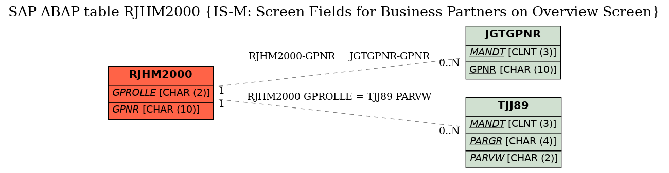 E-R Diagram for table RJHM2000 (IS-M: Screen Fields for Business Partners on Overview Screen)