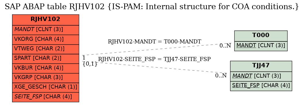 E-R Diagram for table RJHV102 (IS-PAM: Internal structure for COA conditions.)