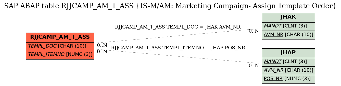 E-R Diagram for table RJJCAMP_AM_T_ASS (IS-M/AM: Marketing Campaign- Assign Template Order)