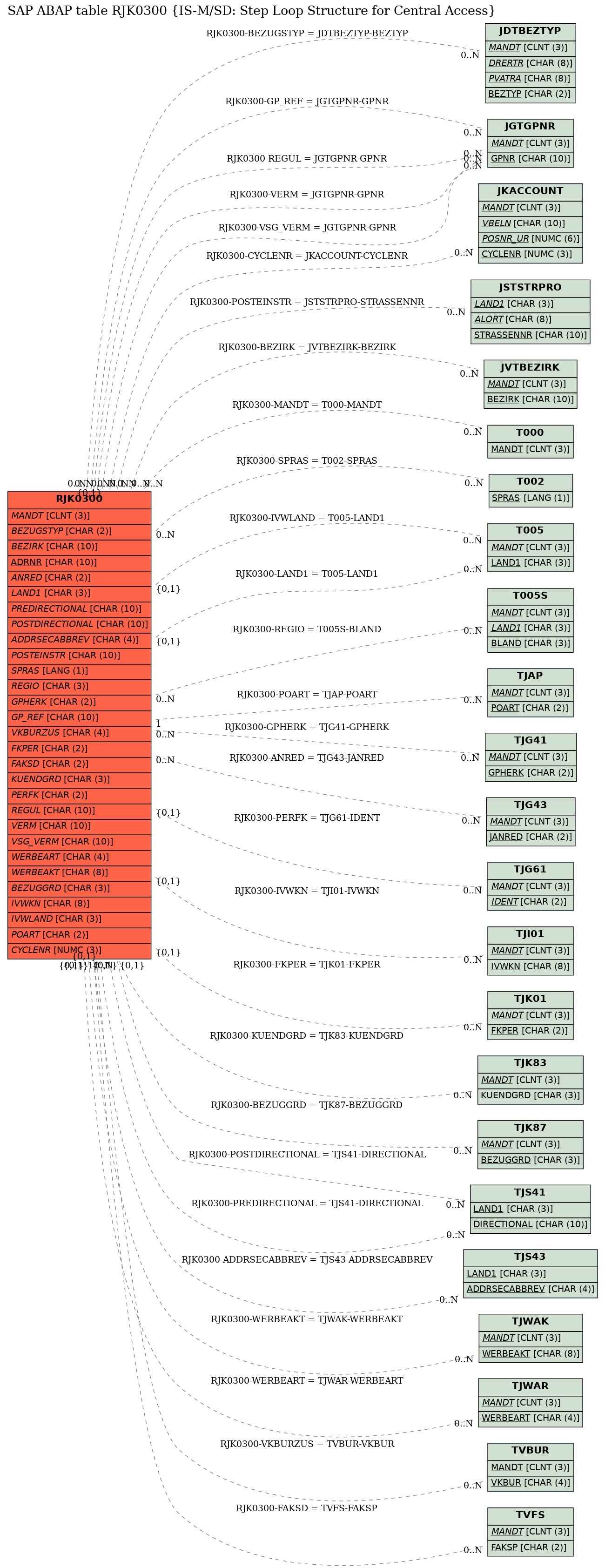 E-R Diagram for table RJK0300 (IS-M/SD: Step Loop Structure for Central Access)