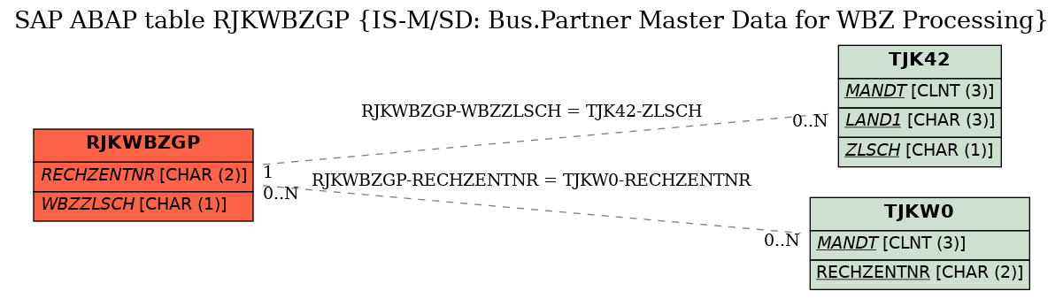 E-R Diagram for table RJKWBZGP (IS-M/SD: Bus.Partner Master Data for WBZ Processing)
