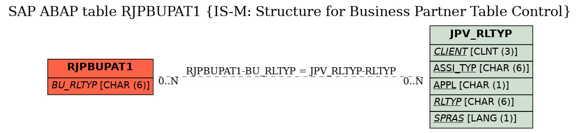 E-R Diagram for table RJPBUPAT1 (IS-M: Structure for Business Partner Table Control)