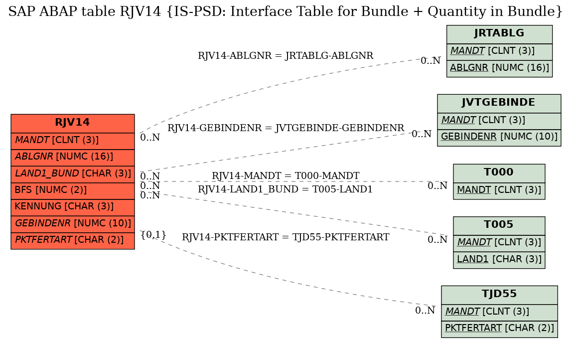 E-R Diagram for table RJV14 (IS-PSD: Interface Table for Bundle + Quantity in Bundle)