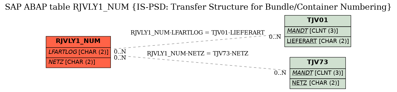 E-R Diagram for table RJVLY1_NUM (IS-PSD: Transfer Structure for Bundle/Container Numbering)