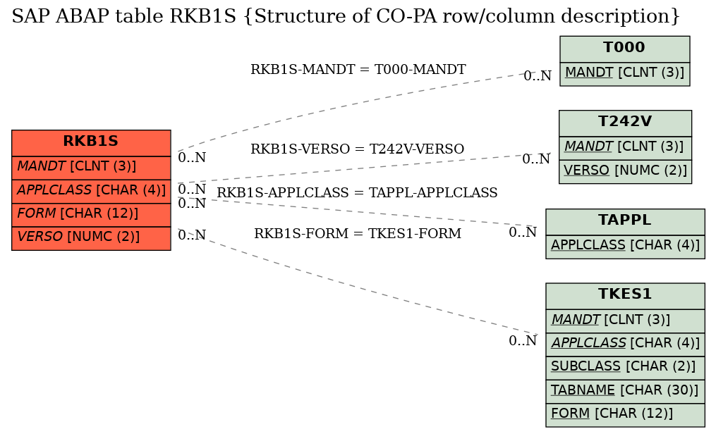 E-R Diagram for table RKB1S (Structure of CO-PA row/column description)