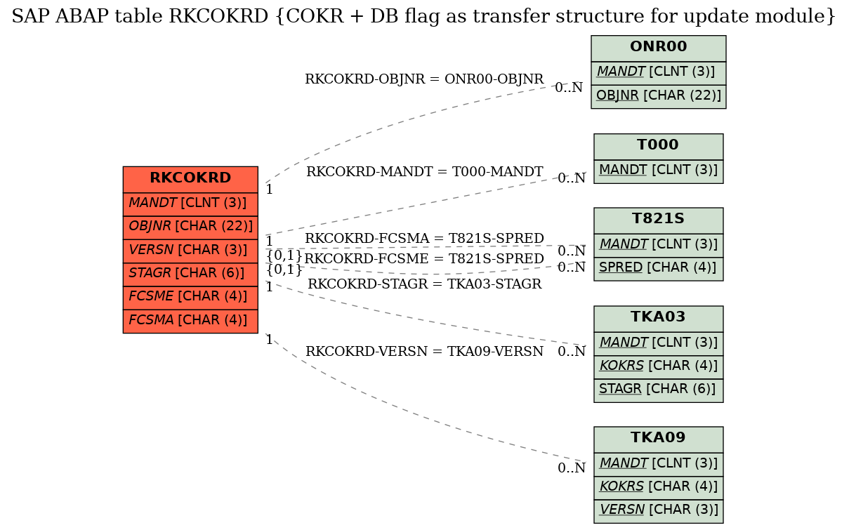 E-R Diagram for table RKCOKRD (COKR + DB flag as transfer structure for update module)