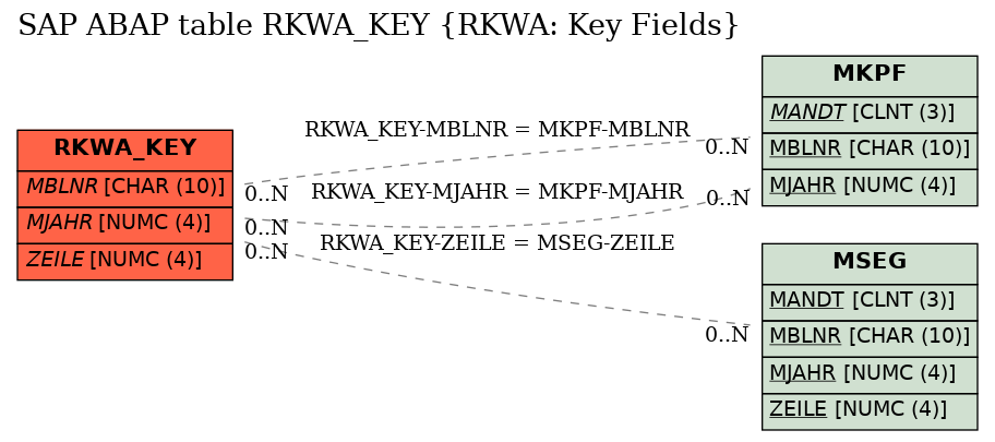 E-R Diagram for table RKWA_KEY (RKWA: Key Fields)