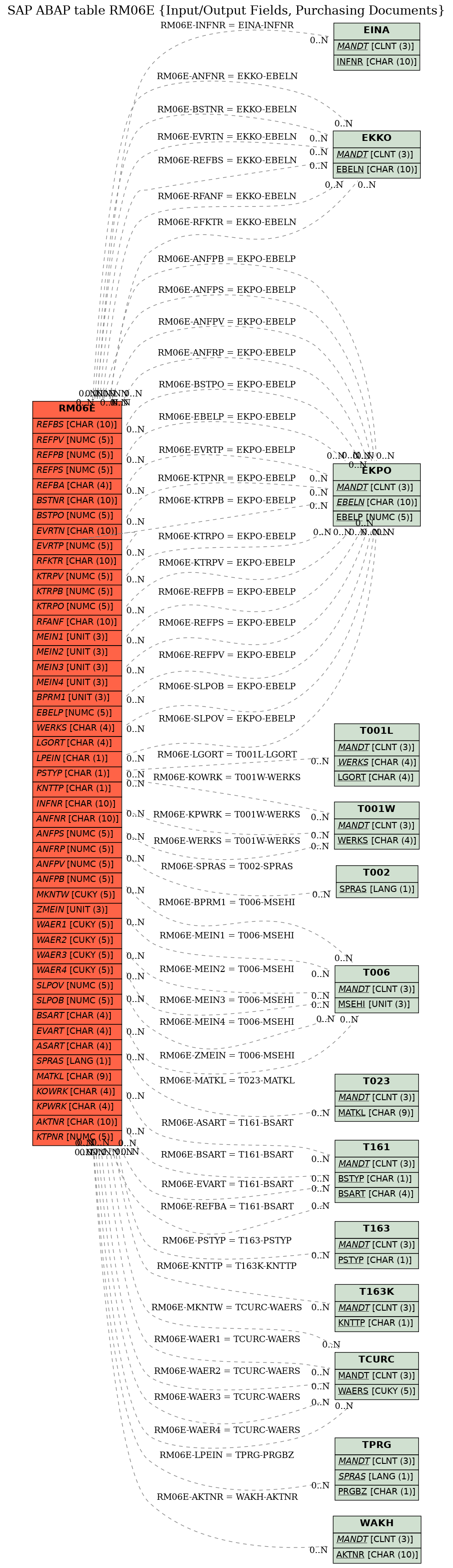 E-R Diagram for table RM06E (Input/Output Fields, Purchasing Documents)