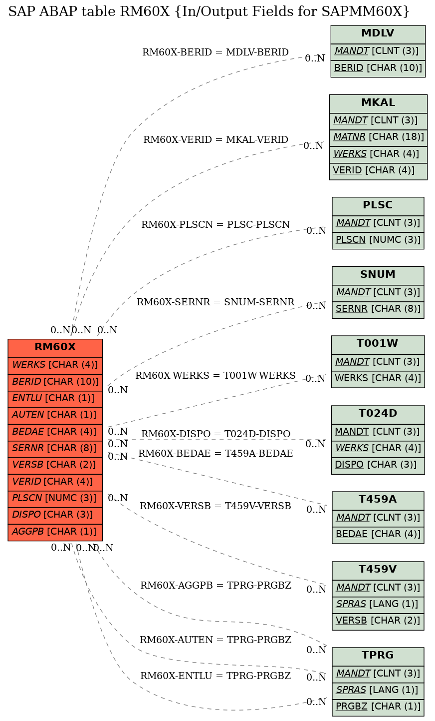 E-R Diagram for table RM60X (In/Output Fields for SAPMM60X)