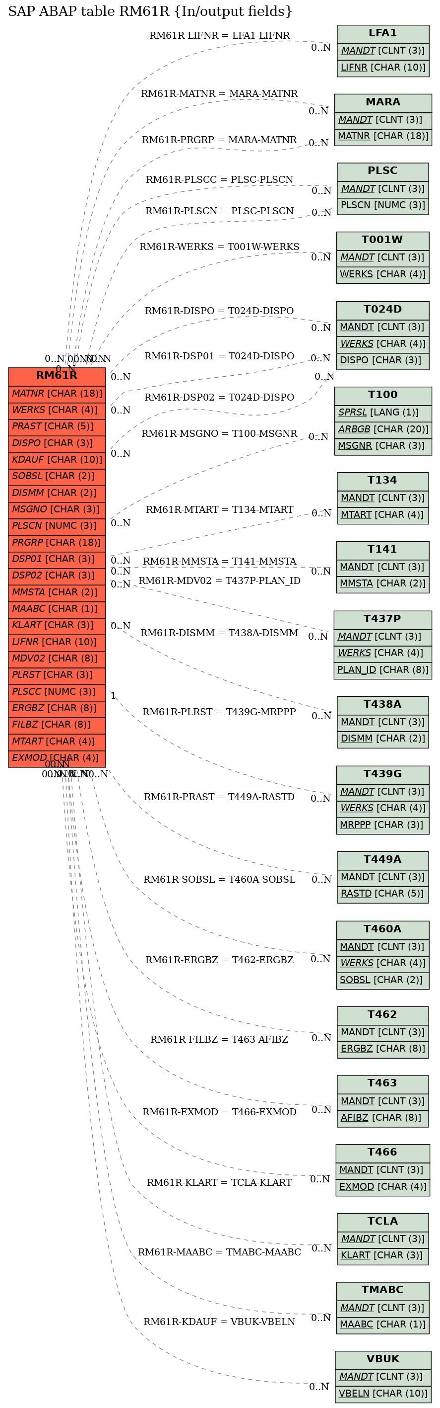 E-R Diagram for table RM61R (In/output fields)