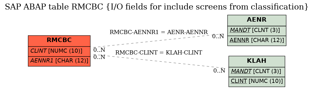 E-R Diagram for table RMCBC (I/O fields for include screens from classification)