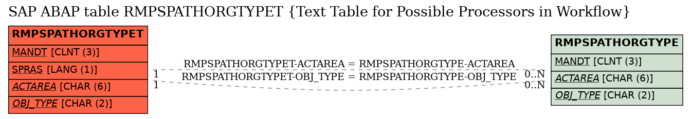 E-R Diagram for table RMPSPATHORGTYPET (Text Table for Possible Processors in Workflow)