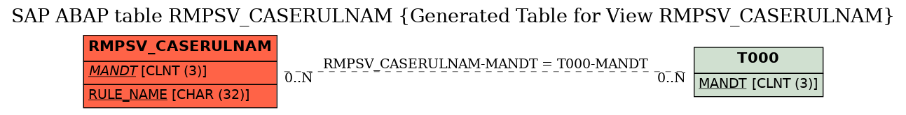 E-R Diagram for table RMPSV_CASERULNAM (Generated Table for View RMPSV_CASERULNAM)