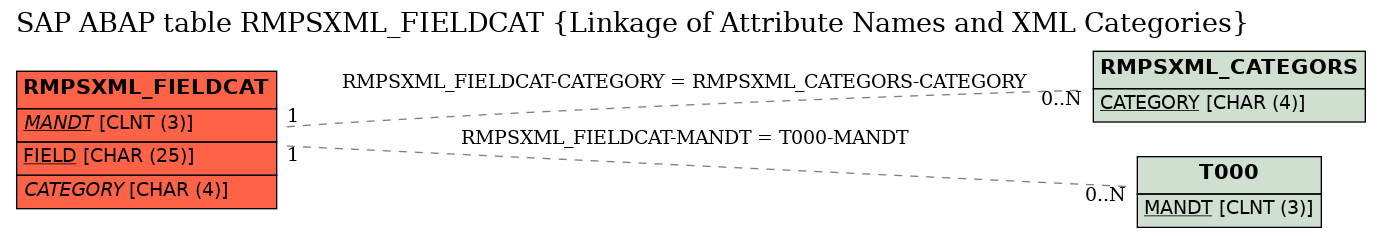 E-R Diagram for table RMPSXML_FIELDCAT (Linkage of Attribute Names and XML Categories)