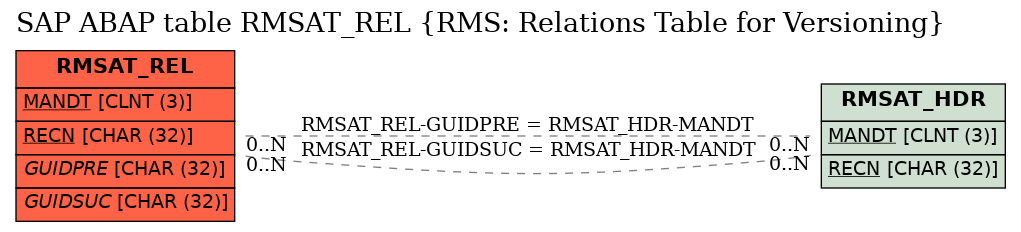 E-R Diagram for table RMSAT_REL (RMS: Relations Table for Versioning)