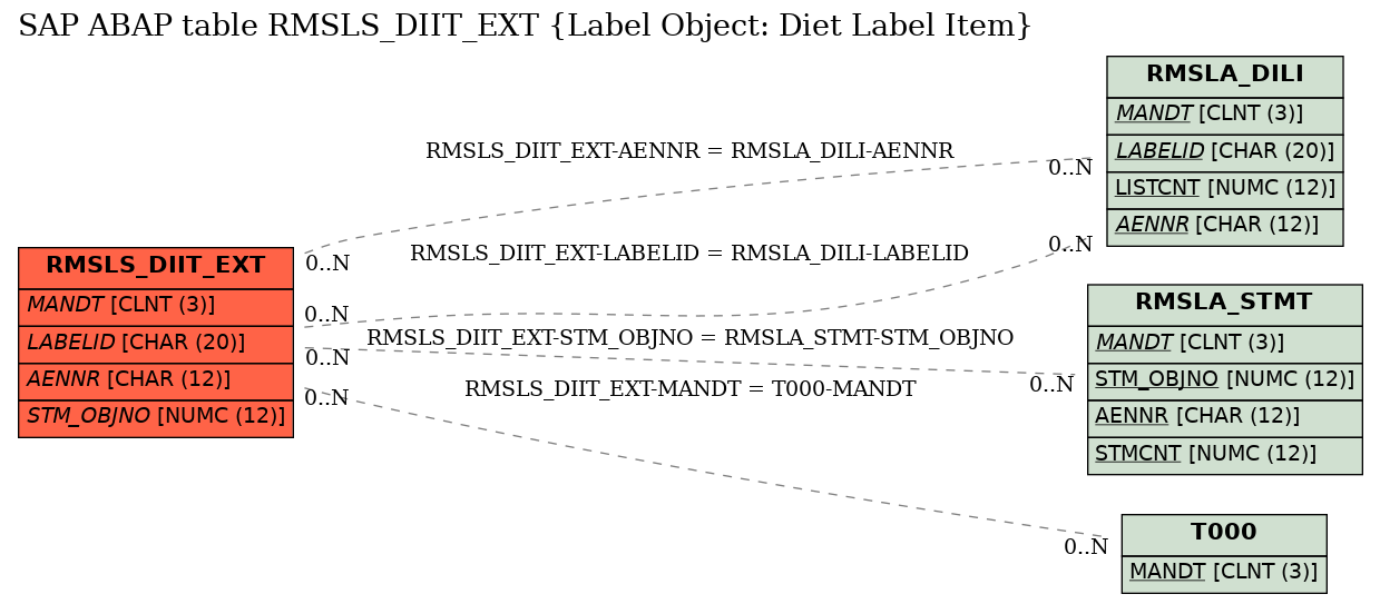 E-R Diagram for table RMSLS_DIIT_EXT (Label Object: Diet Label Item)