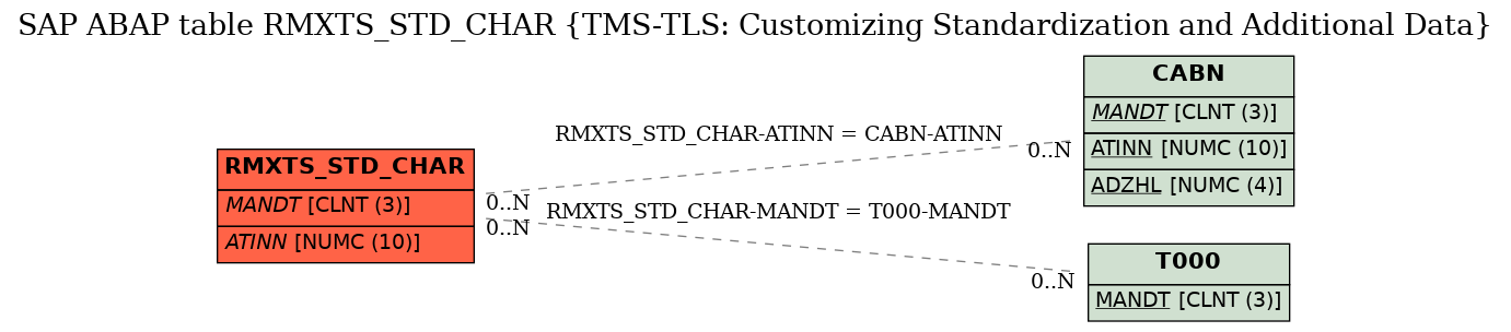 E-R Diagram for table RMXTS_STD_CHAR (TMS-TLS: Customizing Standardization and Additional Data)