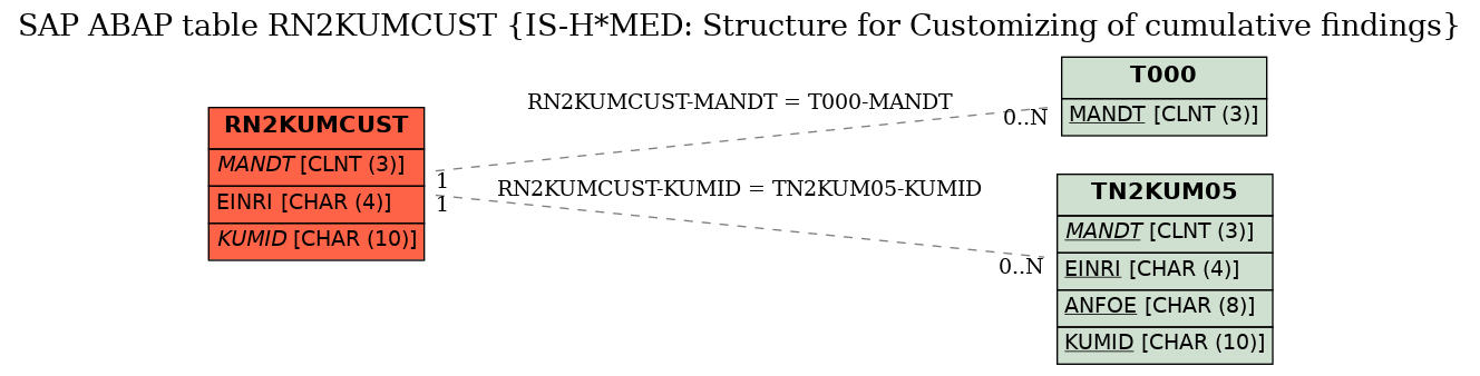 E-R Diagram for table RN2KUMCUST (IS-H*MED: Structure for Customizing of cumulative findings)