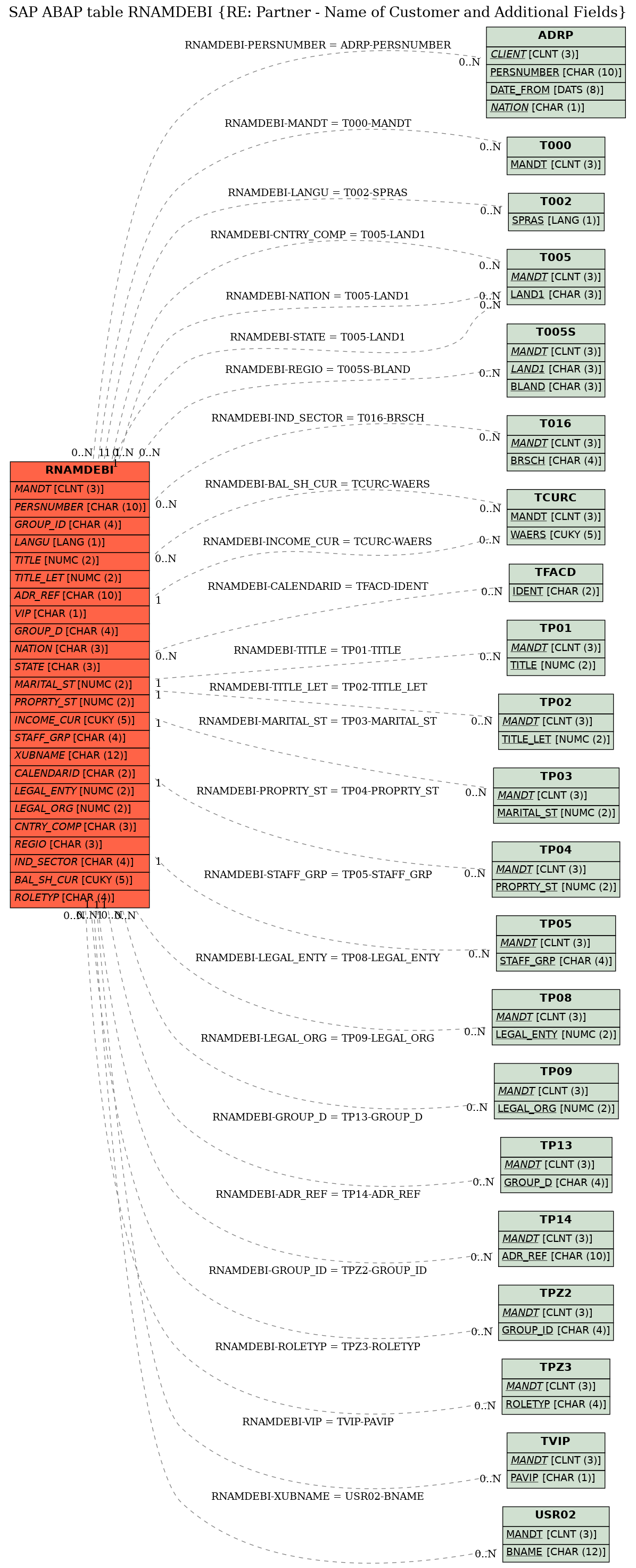 E-R Diagram for table RNAMDEBI (RE: Partner - Name of Customer and Additional Fields)