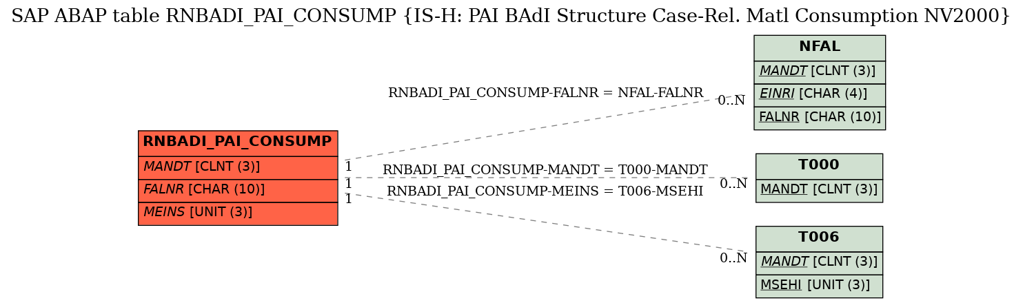 E-R Diagram for table RNBADI_PAI_CONSUMP (IS-H: PAI BAdI Structure Case-Rel. Matl Consumption NV2000)