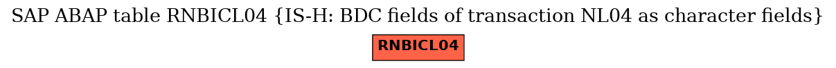 E-R Diagram for table RNBICL04 (IS-H: BDC fields of transaction NL04 as character fields)