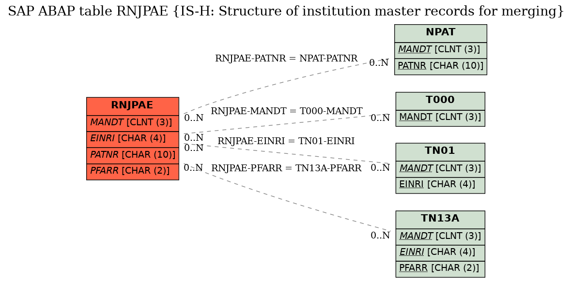 E-R Diagram for table RNJPAE (IS-H: Structure of institution master records for merging)