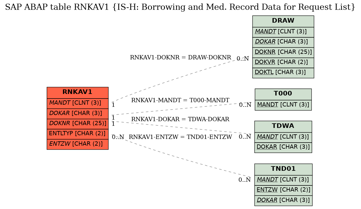 E-R Diagram for table RNKAV1 (IS-H: Borrowing and Med. Record Data for Request List)