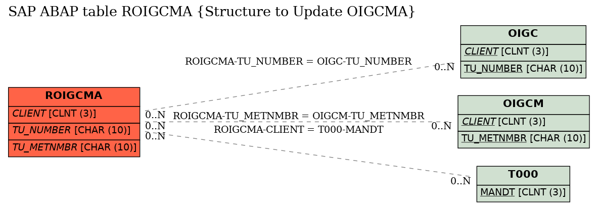 E-R Diagram for table ROIGCMA (Structure to Update OIGCMA)