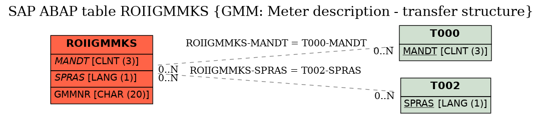 E-R Diagram for table ROIIGMMKS (GMM: Meter description - transfer structure)