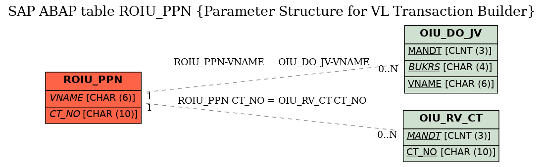 E-R Diagram for table ROIU_PPN (Parameter Structure for VL Transaction Builder)