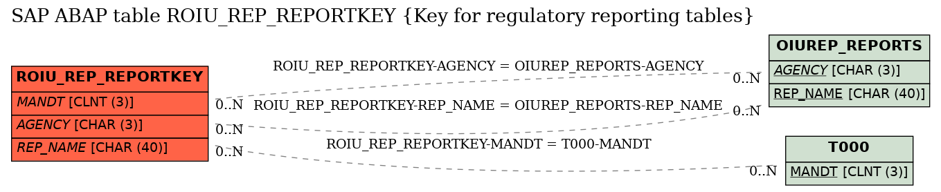 E-R Diagram for table ROIU_REP_REPORTKEY (Key for regulatory reporting tables)