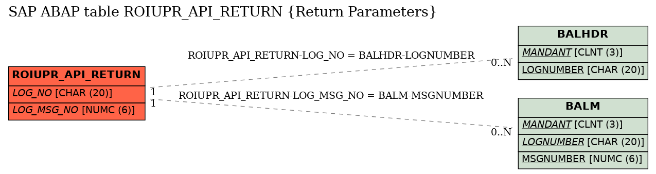 E-R Diagram for table ROIUPR_API_RETURN (Return Parameters)