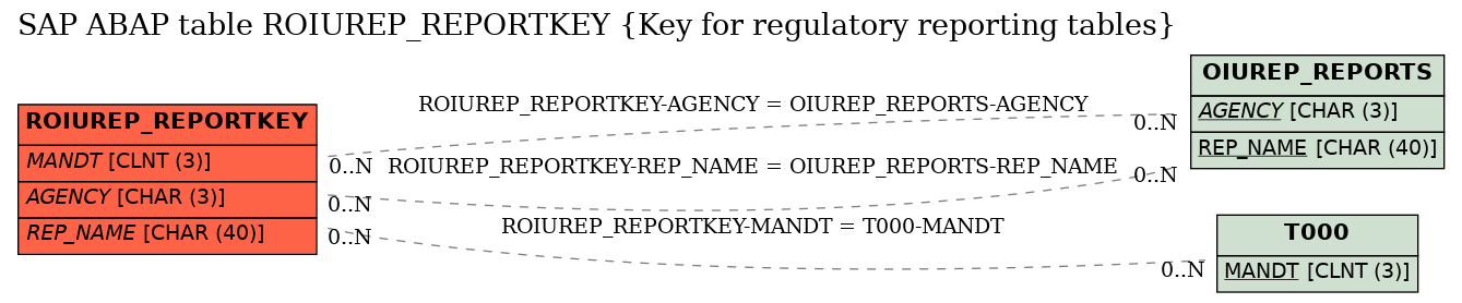 E-R Diagram for table ROIUREP_REPORTKEY (Key for regulatory reporting tables)