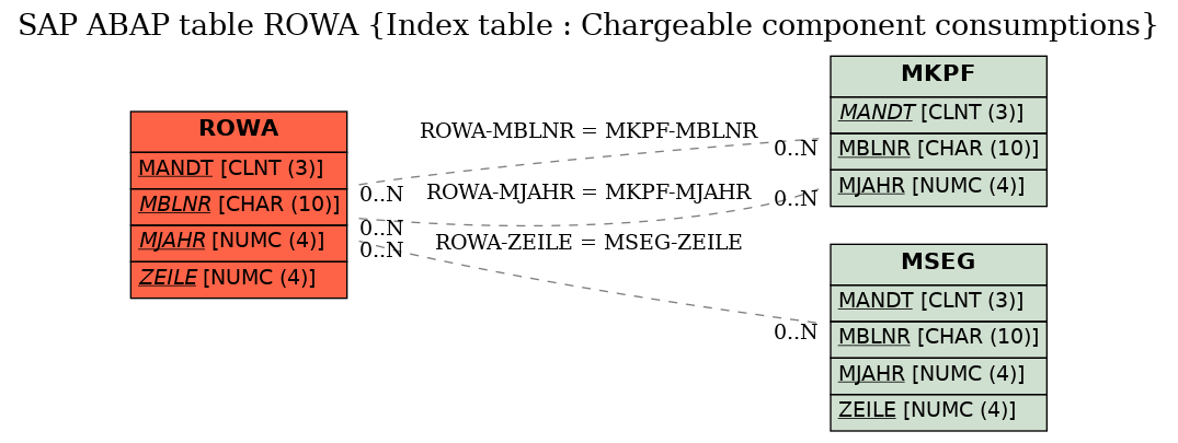 E-R Diagram for table ROWA (Index table : Chargeable component consumptions)