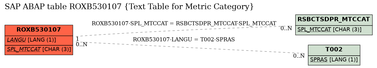 E-R Diagram for table ROXB530107 (Text Table for Metric Category)