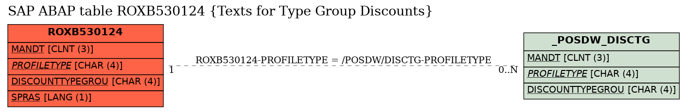 E-R Diagram for table ROXB530124 (Texts for Type Group Discounts)
